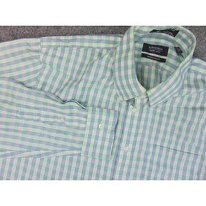 Nordstrom Dress Shirt Men 17x36 Traditional Fit Green Blue Plaid Business Casual